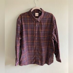 ROWM Men's Brown and Purple Plaid Corduroy Long Sleeve Button Up Shirt XXL
